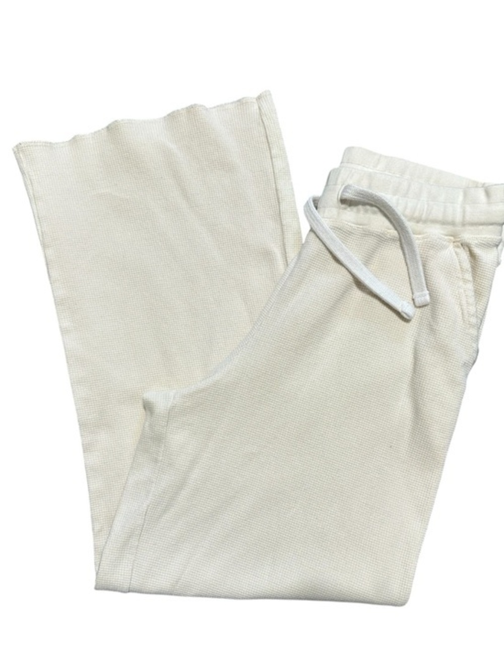 Pact Women’s Size M Cream Ivory Waffle Thermal Knit Wide Leg Pants